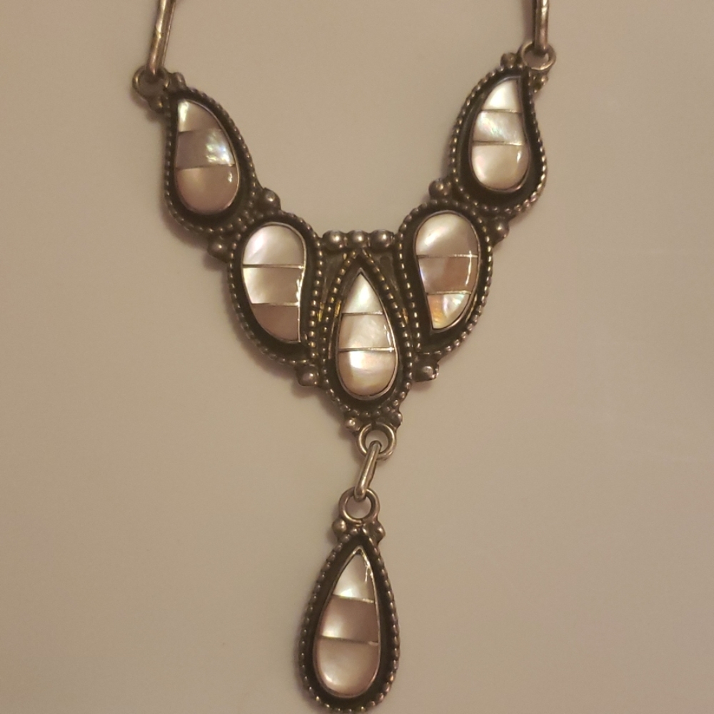 Zuni silver and pink necklace